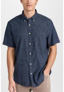 Faherty Men's Stretch Playa Short Sleeve Shirt in Midnight Fishscale XL